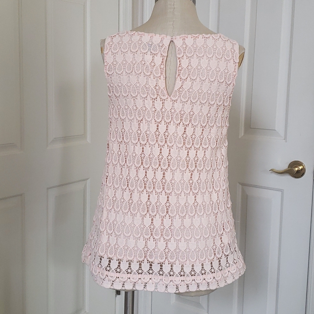 Ann Taylor Peach Blush Pineapple Crochet Lace Sleeveless Top MEDIUM Coquette - Picture 5 of 12
